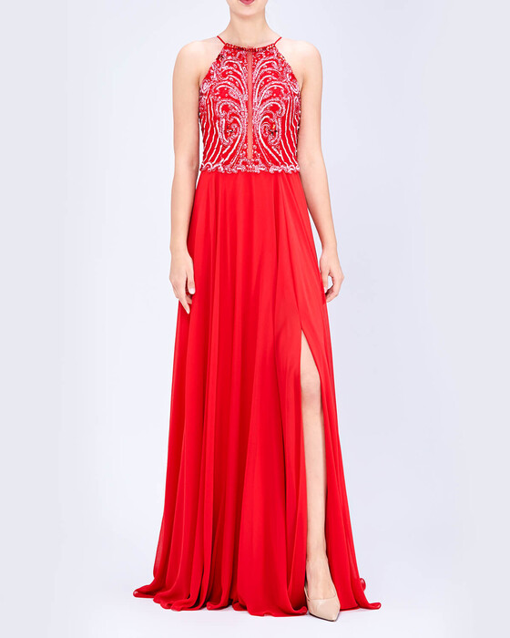 Slitted Indian Accesoried Evening Dress