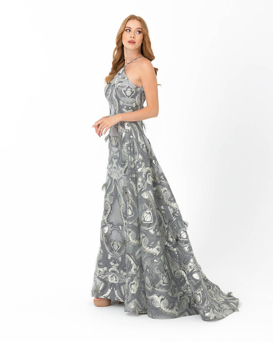 Jacquard Sleeveless Evening Dress