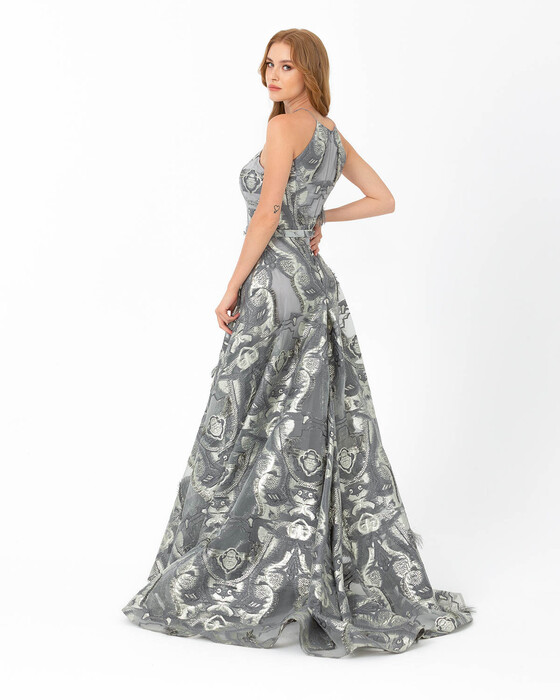 Jacquard Sleeveless Evening Dress