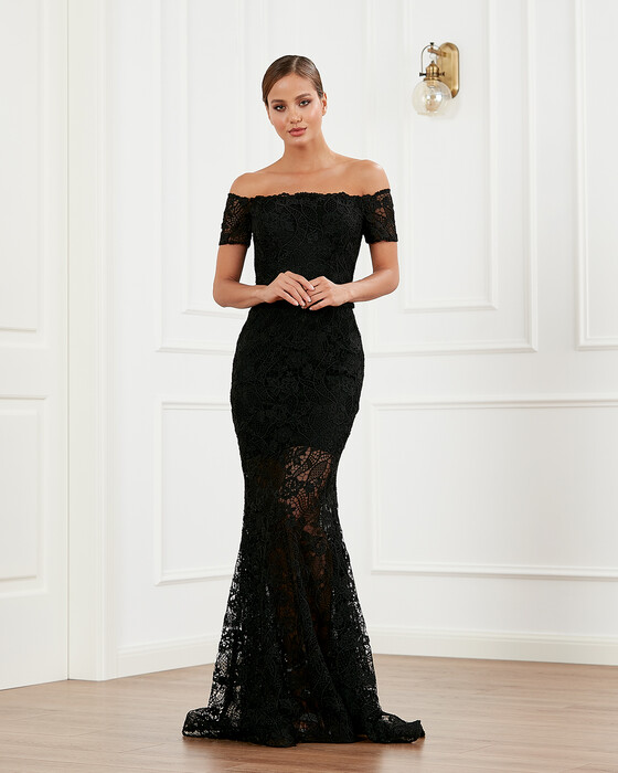 Fish Form Open Shoulder Lace Evening Dress