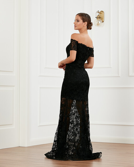 Fish Form Open Shoulder Lace Evening Dress