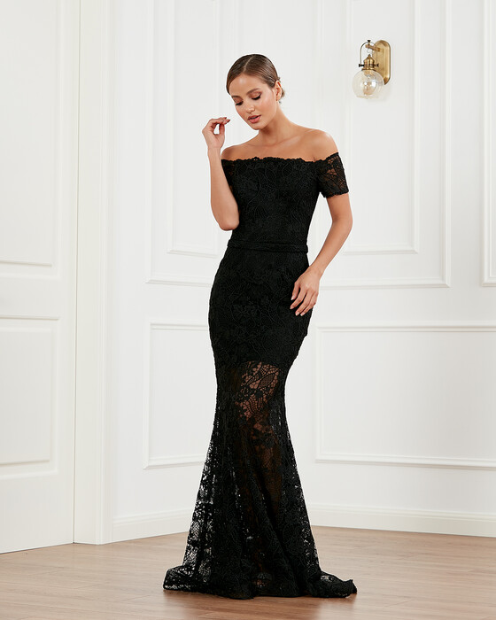 Fish Form Open Shoulder Lace Evening Dress