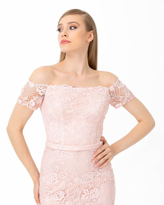 Fish Form Open Shoulder Lace Evening Dress