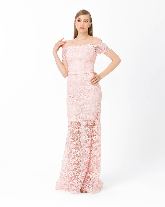 Fish Form Open Shoulder Lace Evening Dress