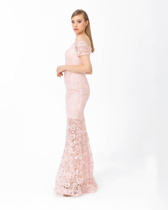 Fish Form Open Shoulder Lace Evening Dress