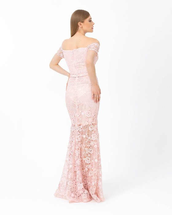 Fish Form Open Shoulder Lace Evening Dress