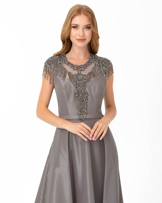  A Cut Zero Collar Taffeta Evening Dress