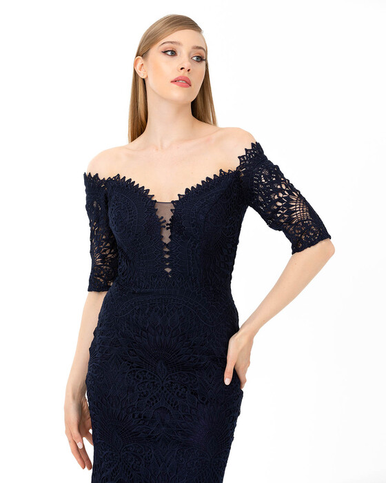 Fish Form Heart Collar Lace Evening Dress