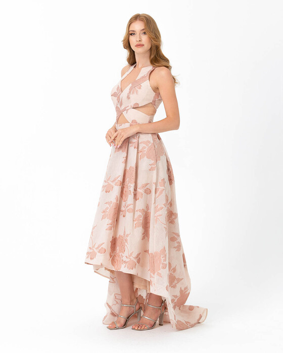 A Cut Transparent Collar Jacquard Evening Dress