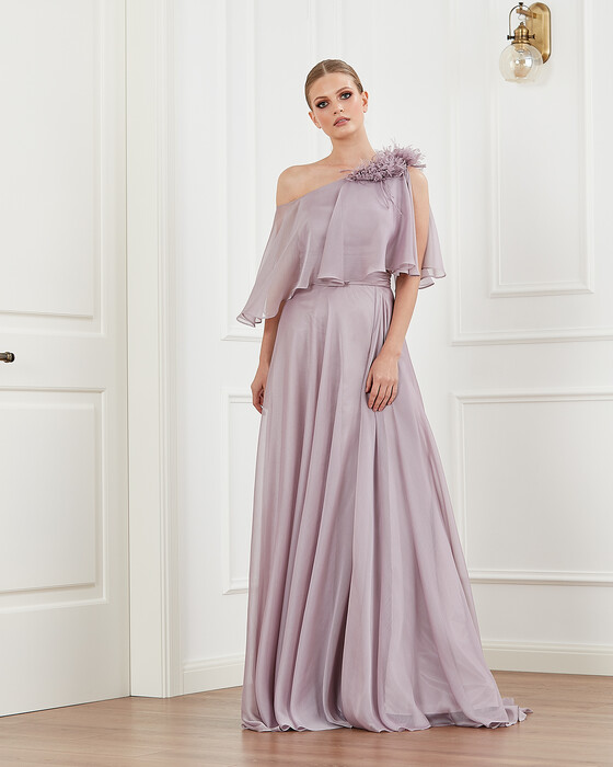 A Cut One Shoulder Chiffon Evening Dress