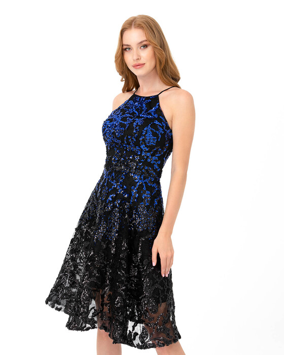 Color Transition Embroidered Evening Dress