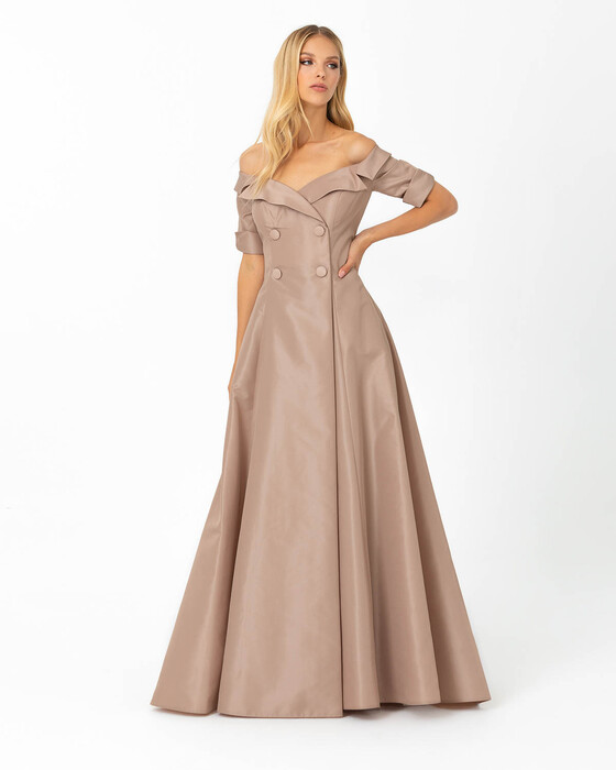 Slitted Button Detailed Evening Dress