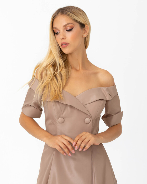 Slitted Button Detailed Evening Dress