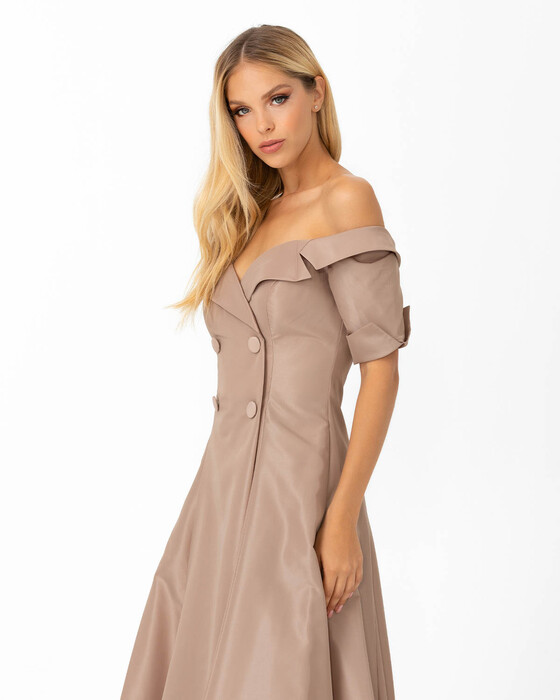 Slitted Button Detailed Evening Dress