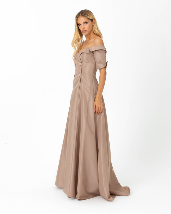 Slitted Button Detailed Evening Dress