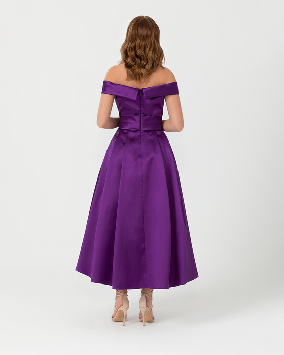 A Cut Open Shoulder Taffeta Evening Dress