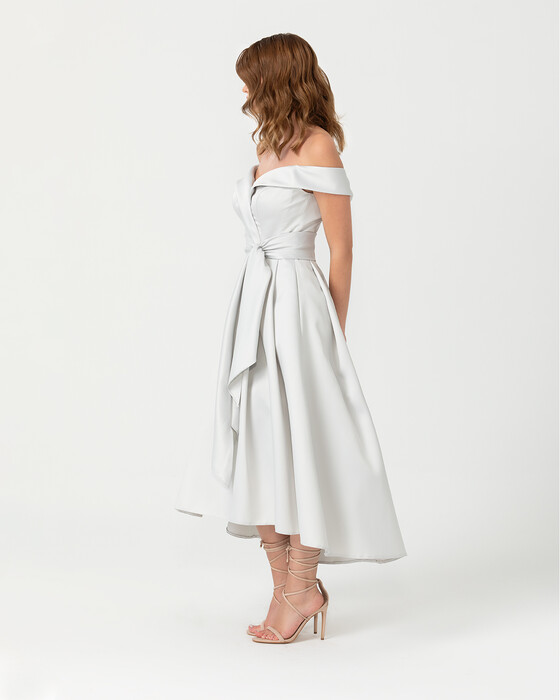 A Cut Open Shoulder Taffeta Evening Dress