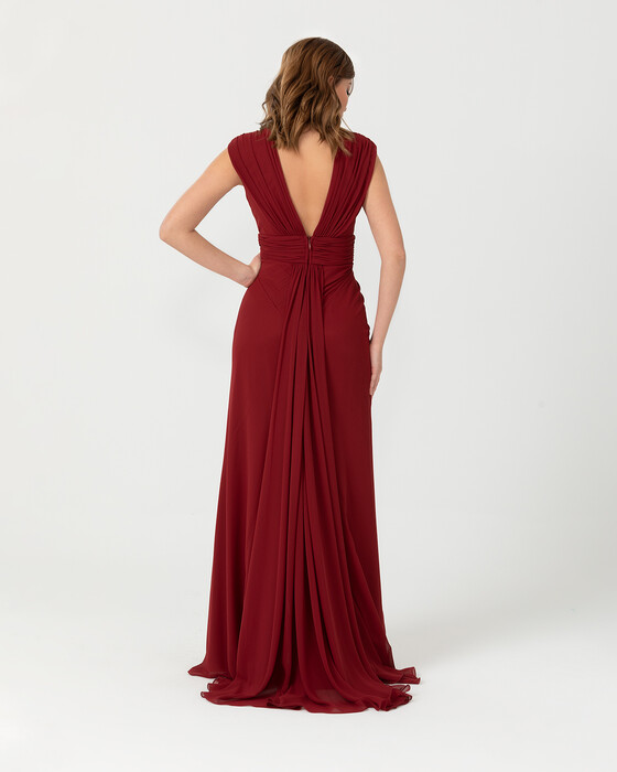 A Cut V Neck Chiffon Evening Dress