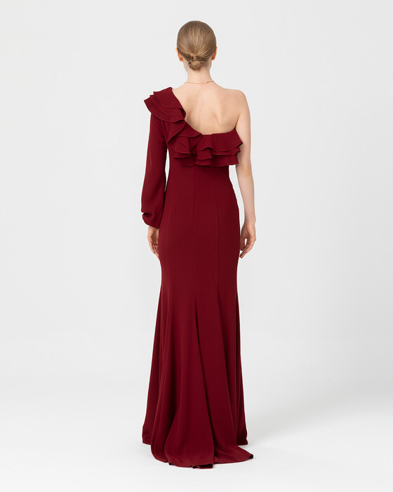  Fish Form One Shoulder Crepe Evening Dress