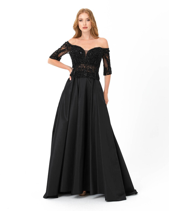 Heart Collar Taffeta Evening Dress