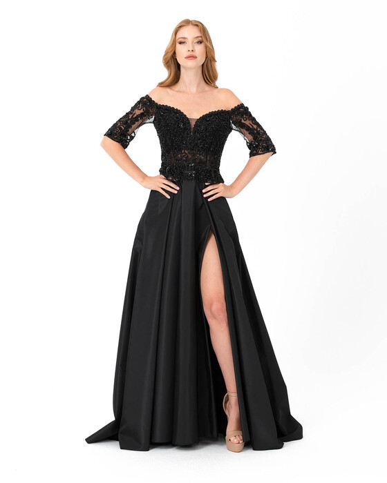 Heart Collar Taffeta Evening Dress