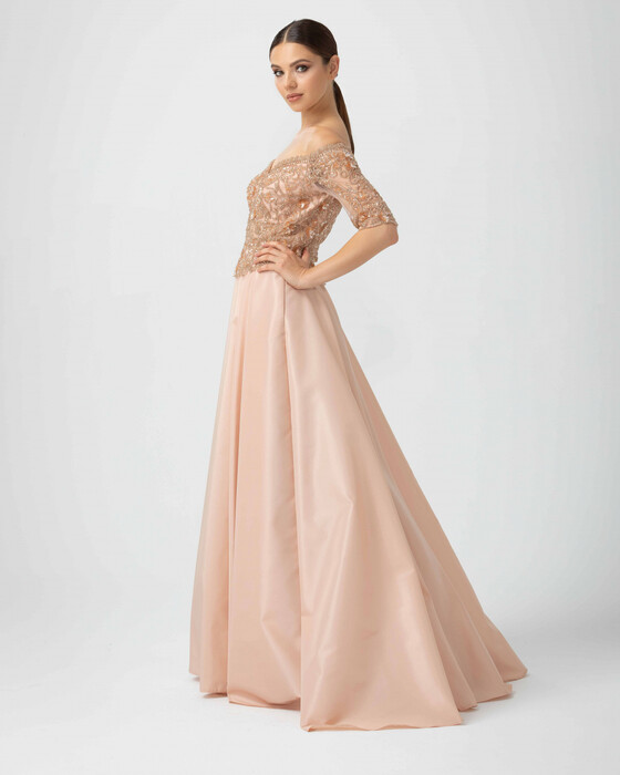 Heart Collar Taffeta Evening Dress