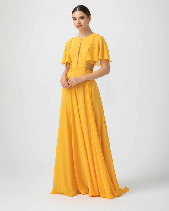 A Kesim Sıfır Yaka Şifon Abiye