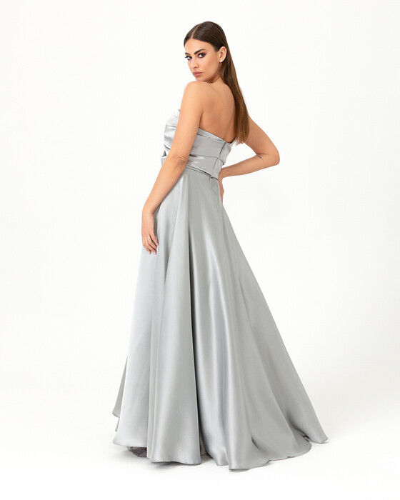 Lace Detailed Satin Evening Dress