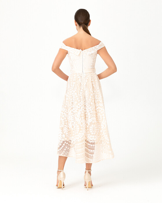 A-Line Open Shoulder Embroidered Evening Dress