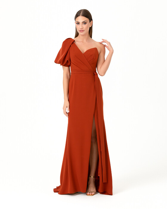 Fish Form Double Breasted Collar Crepe Evening Dress