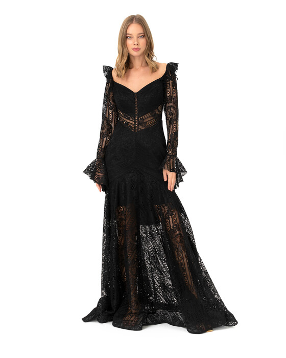 Fish Form Open Shoulder Lace Evening Dress