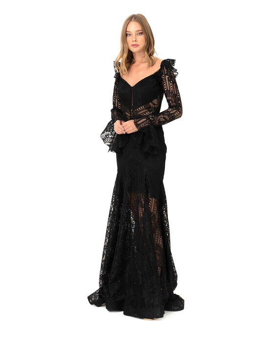 Fish Form Open Shoulder Lace Evening Dress