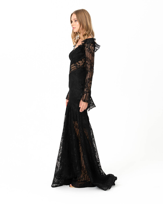 Fish Form Open Shoulder Lace Evening Dress