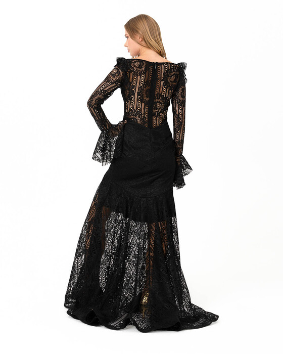 Fish Form Open Shoulder Lace Evening Dress