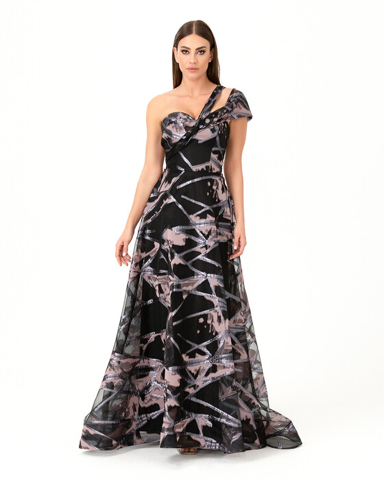 A Cut One Shoulder Tulle Evening Dress