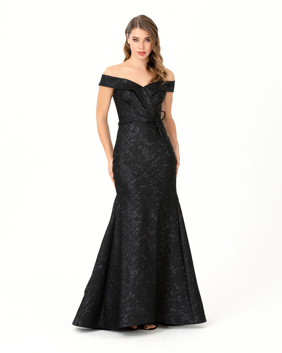 Fish Form Open Shoulder Jacquard Evening Dress