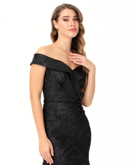 Fish Form Open Shoulder Jacquard Evening Dress