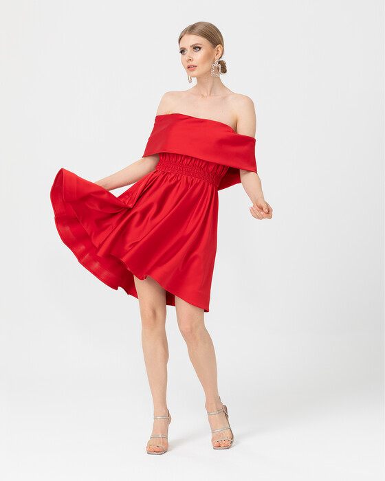 A Kesim Açık Omuz Saten Abiye