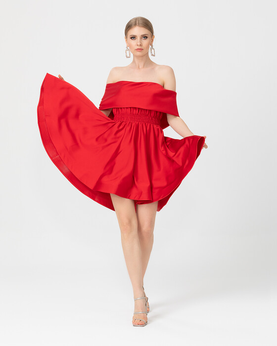 A Kesim Açık Omuz Saten Abiye