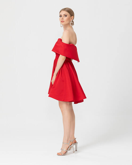 A Kesim Açık Omuz Saten Abiye