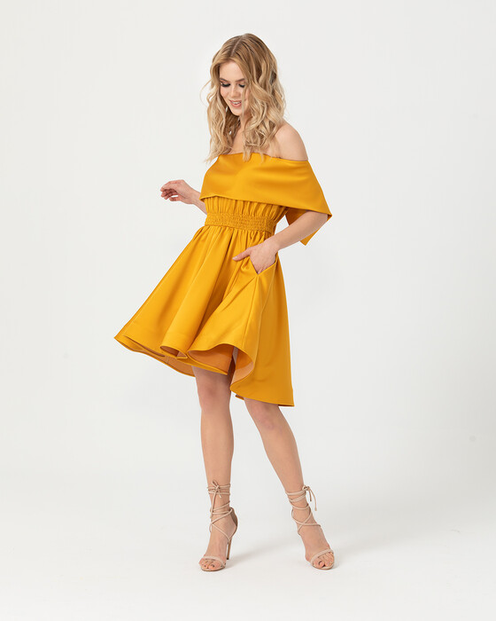 A Kesim Açık Omuz Saten Abiye