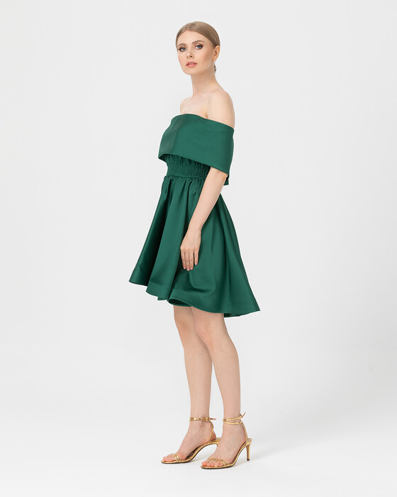 A Kesim Açık Omuz Saten Abiye