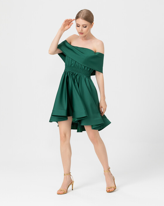 A Kesim Açık Omuz Saten Abiye