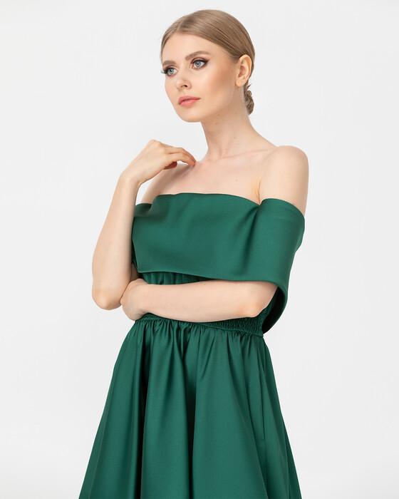 A Kesim Açık Omuz Saten Abiye