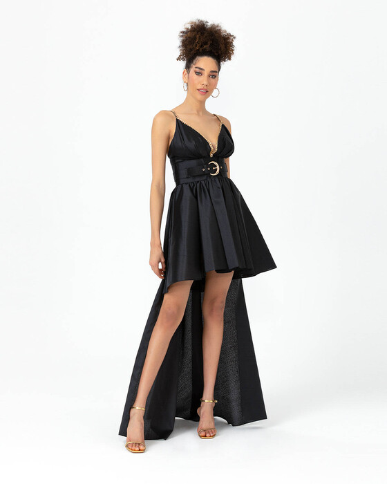 Belted Accesoried Evening Dress