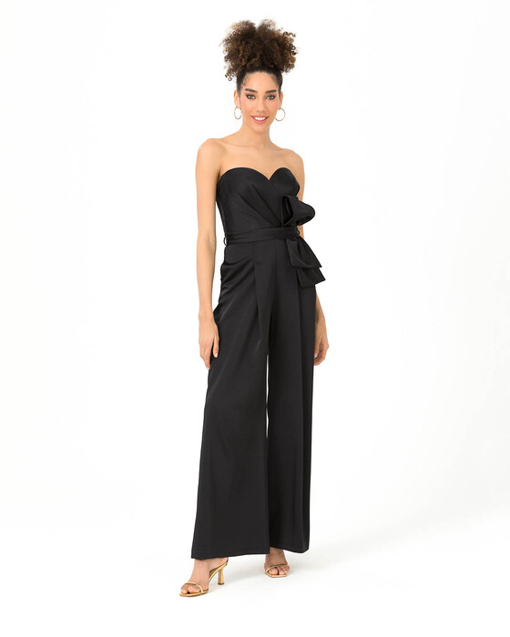  Heart Collar Satin Evening Dress Jumpsuit