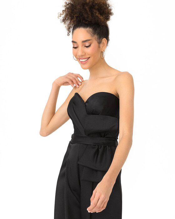  Heart Collar Satin Evening Dress Jumpsuit