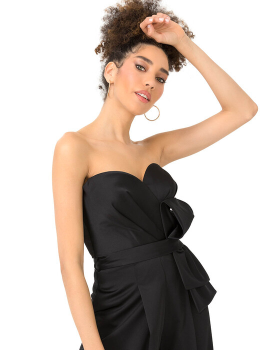  Heart Collar Satin Evening Dress Jumpsuit