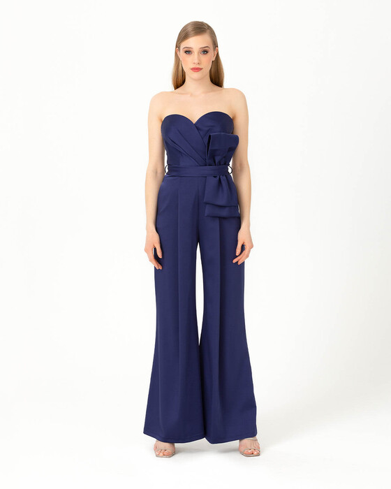  Heart Collar Satin Evening Dress Jumpsuit