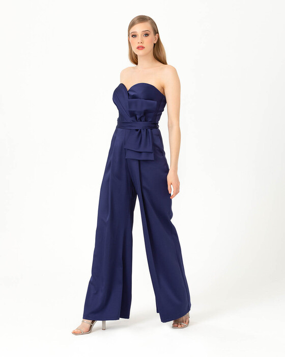  Heart Collar Satin Evening Dress Jumpsuit